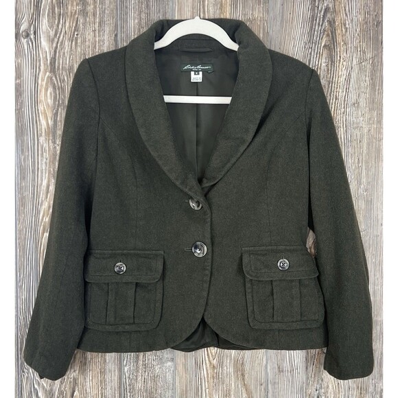 Eddie Bauer Blazer Womens 6 Green Wool Blend Single Breasted Wool Blend Office - Picture 1 of 16